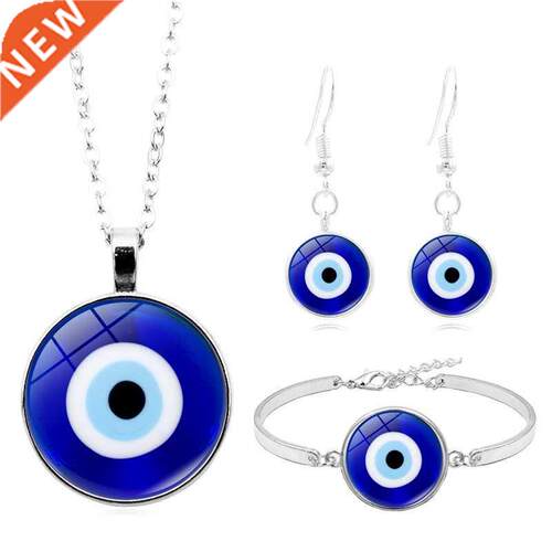 Blue Turkish Evil Eye Jewelry Sets Glass Cabochon Pendant Tu