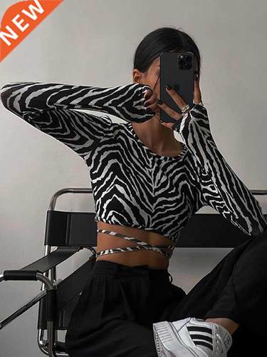 Sexy Backless Lace ups Pullover Tees Women Autumn Black O-ne