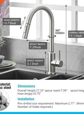 Pull Out Black Sensor Kitchen Faucets Stainless Steel Smart