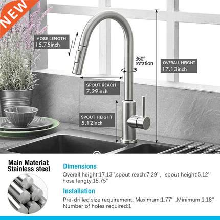 Pull Out Black Sensor Kitchen Faucets Stainless Steel Smart