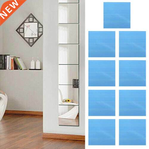 9Pcs Mirror Wall Sticker 15CM Acrylic Square Mirror Tile Wal
