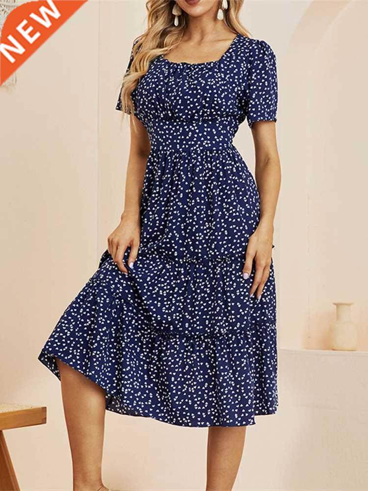Summer Love Pattern Dot Print Dress Women 2022 New Casual Sh