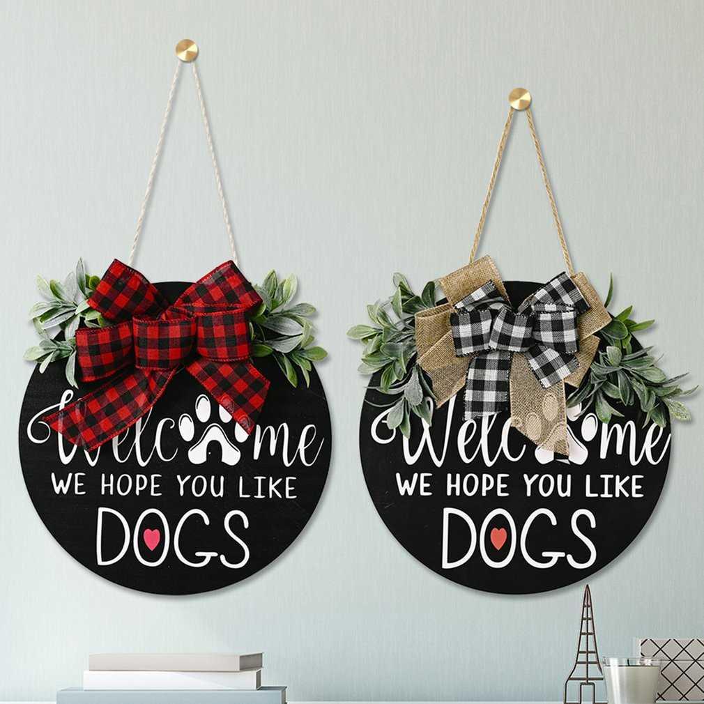 Hot Sale Welcome Dog Sign Porch Decor Rustic Wooden Door Han