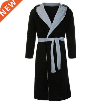 Universal FashionMen's Long Sleeve Hooded Bathrobe Soft Loun