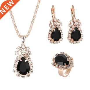 Fashion Waterdrop Shiny Rhinestones Necklace Ring Earrings W