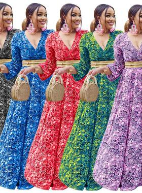 Xl-5xl  size Fat MM ladies print serpentine dress大码裙