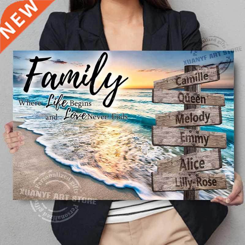 Personalized Sunset Beach Family Where Life Begin Love Never