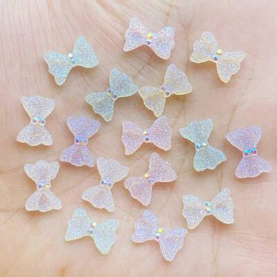 100Pcs New Cute Mini Shiny Small Bow Resin Figurine Crafts F