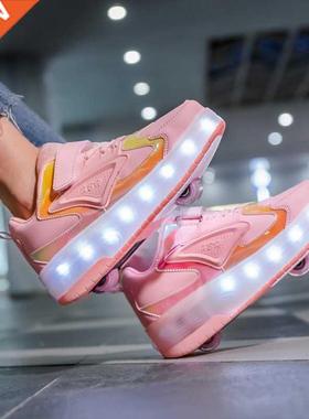 Kids Roller Skates Shoes Led Light Flashing Light 2 Wheels S