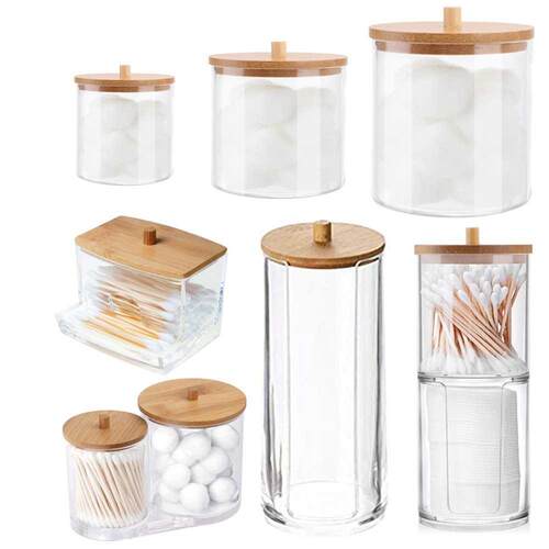 Cotton Swab Organizer Storage Bamboo ver Acrylic Round Organ