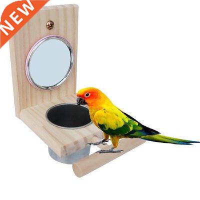 Bird Bowl Hanging Mirror Funny Wooden For Parrots Cockatiel