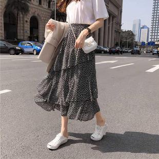 Polka Dot Ruffle Skirts Women's Long Skirt Irregular High Wa