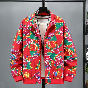 东北大花2026春款夹克外套男女同款国潮牡丹花喜庆春秋褂子冲锋衣