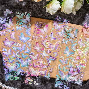 韩系晓梦迷蝶立体烫金PET咕卡贴纸 ins风梦幻蝴蝶动物手帐diy素材手机壳装饰贴画