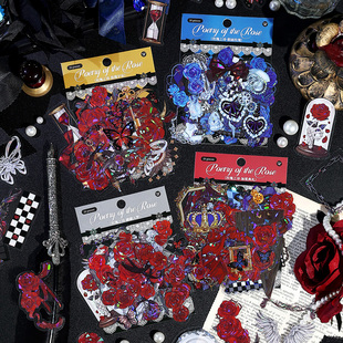 玫瑰之诗系列四款哥特玫瑰防水PET贝壳光贴纸包20张不重复复古ins风高颜值手帐diy造景背景装饰背景素材贴画