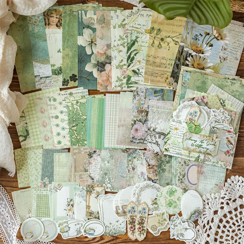 陌墨田园邮局复古大合集素材包无粘性 ins风文艺简约小清新流行精致趣味创意欧美花卉蝴蝶手帐diy装饰便签纸