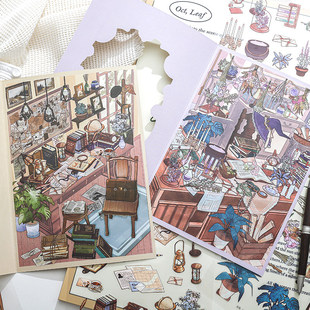 纸迹旧小桌旧梦系列造景贴纸大号高难度魔法微缩场景合集本3D立体小屋贴画手帐手工玩具女孩打发时间新年礼物