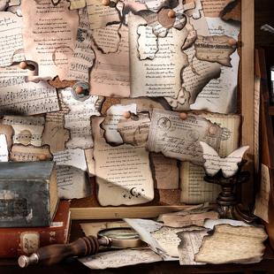 Infeel.Me复古旧日情书系列四款特种纸素材包烧毁焚烧旧报ins风高颜值文艺简约古风英文拼贴可撕手帐装饰便签