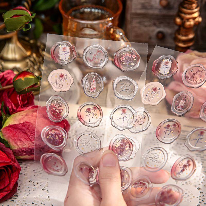以玫瑰之名立体火漆印章复古烫金贴纸滴胶信封封口贴手帐装饰贴画