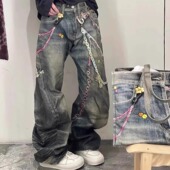 AC牛王25ss2006F糖果链条3D错觉印花1981m男女同款 直筒弯刀牛仔裤