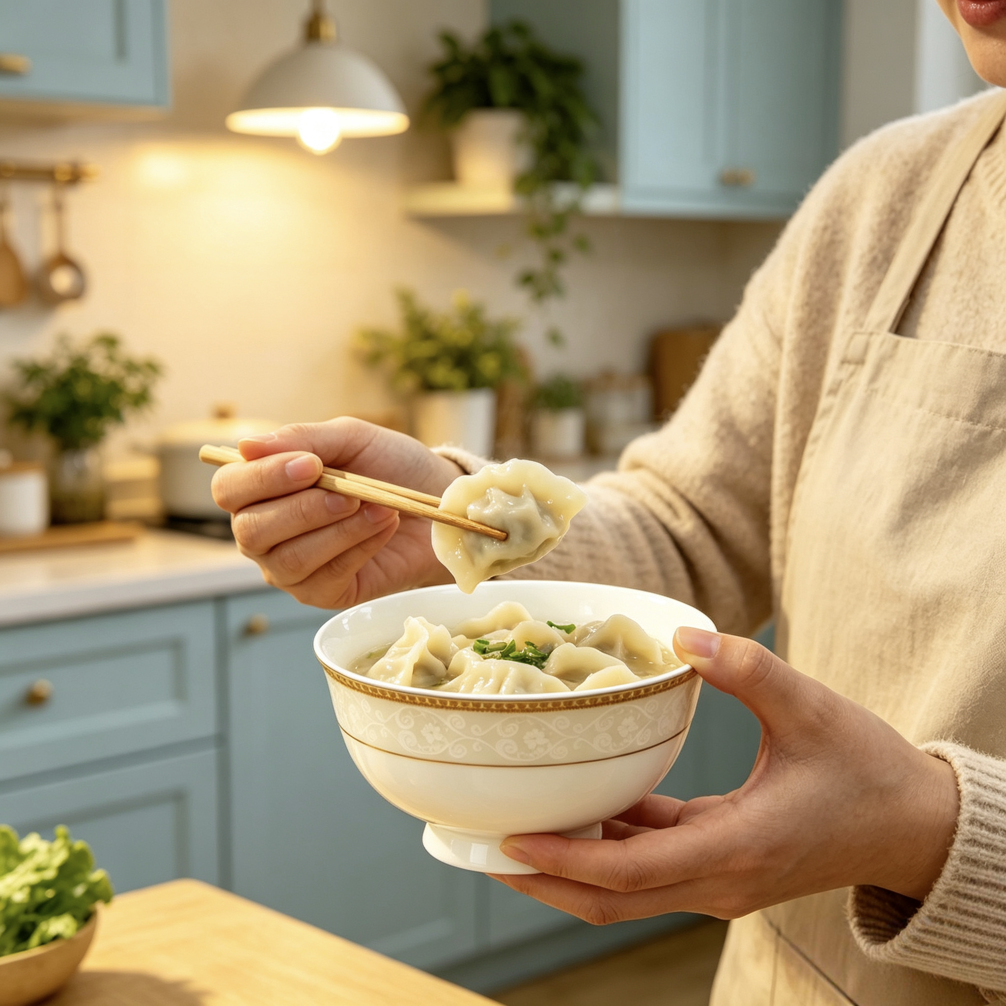 家用云吞水饺汤粉碗日常早点碗大人小孩通用简约早餐碗大号高脚碗