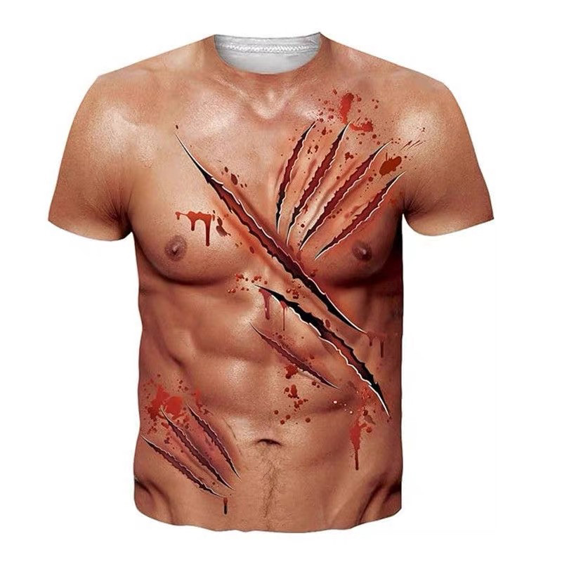 创意搞笑猛男肌肉奇葩衣服潮男短袖t恤3D立体图案个性假胸腹肌衫