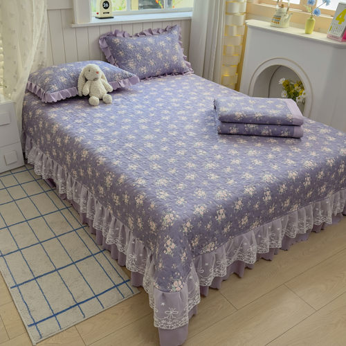 新款双层纱全棉夏被床盖四件套