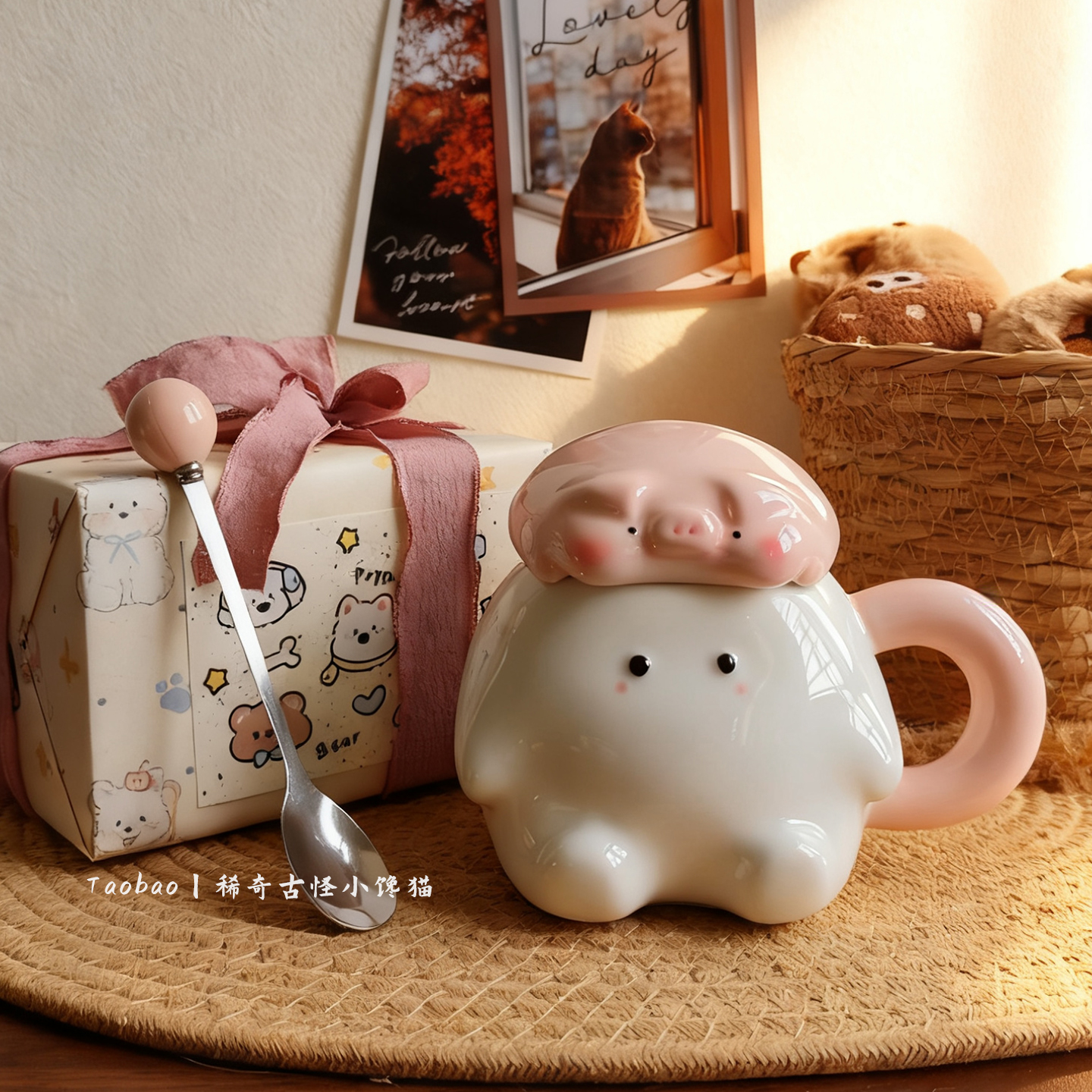 萌宠可爱陶瓷马克杯高颜值生日礼物送女生闺蜜伴手礼带盖陶瓷杯子