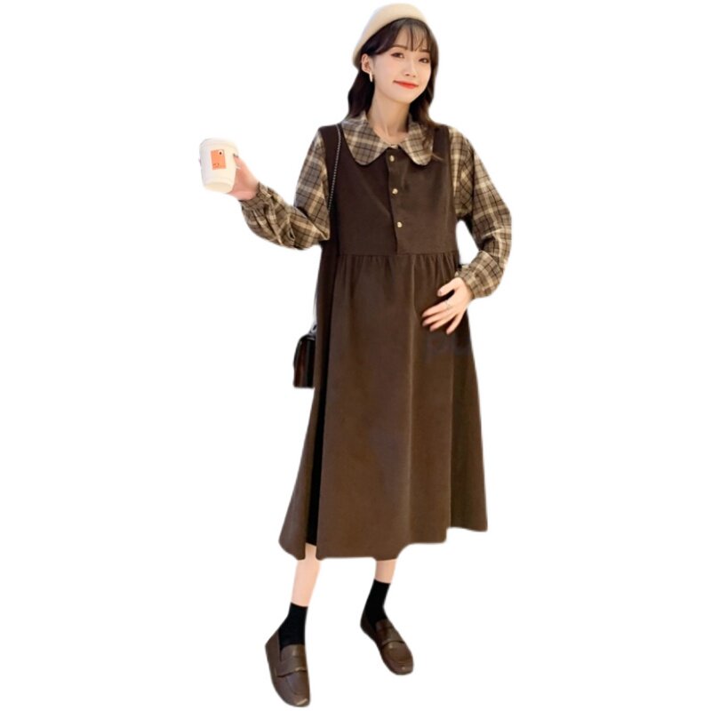 MATERNITY DRESS SPRING 2023 NEW SUIT SPRING AND AUTUMN LARGE SIZE TWO-PIECE DRESS AUTUMN AND WINTER CORDUROY DOLL SKIRT