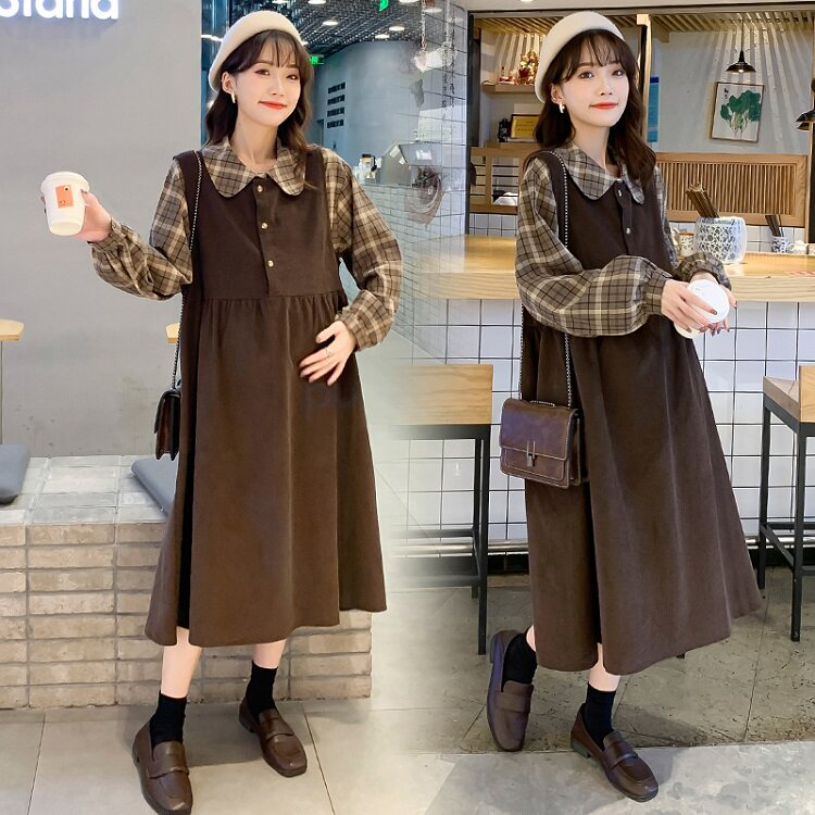 MATERNITY DRESS SPRING 2023 NEW SUIT SPRING AND AUTUMN LARGE SIZE TWO-PIECE DRESS AUTUMN AND WINTER CORDUROY DOLL SKIRT
