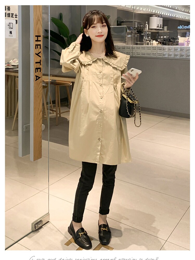출산 착용 봄 가을 2023 작은 여성을위한 새로운 봄 정장 인형 칼라 드레스 셔츠 셔츠 탑