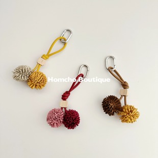 2025新款miu系复古高级流苏圆球保龄球包挂件鞋配饰钥匙扣车挂饰