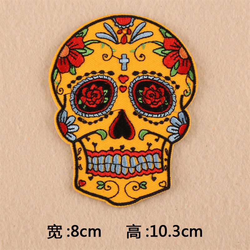 优选个性绣花章仔骷髅鬼头衣服裤子破洞贴徽章DIYW补丁贴刺绣布.