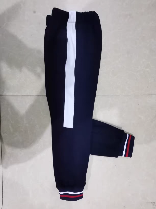 春秋冬款加绒中小学生男女纯棉校服裤深藏蓝色侧白杠条运动长裤