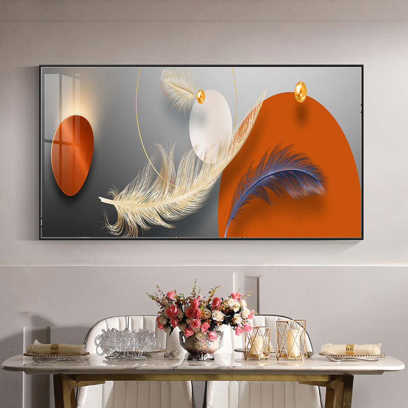 轻奢餐厅装饰画现代简约饭厅挂画单联晶瓷画厨房客厅有框背景画