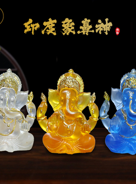 印度象头神象鼻神水琉璃红财神收银台玄关摆件东南亚欢喜天财神像