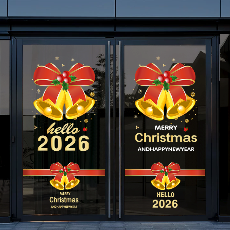 圣诞节蝴蝶结玻璃贴纸商场店铺