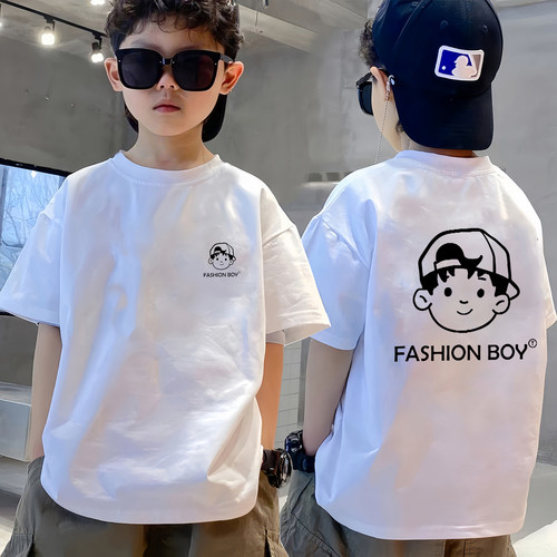 100%纯棉男童短袖t恤夏装2026新款儿童中大童男孩服装半袖上衣潮t