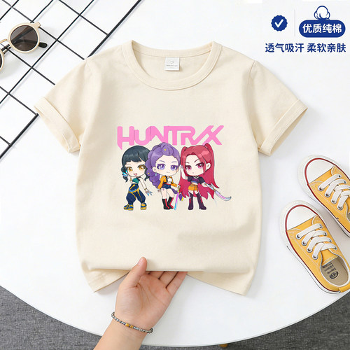 kpop猎魔女团纯棉短袖T恤女童装夏季中大孩儿童衣服圆领半袖上衣4