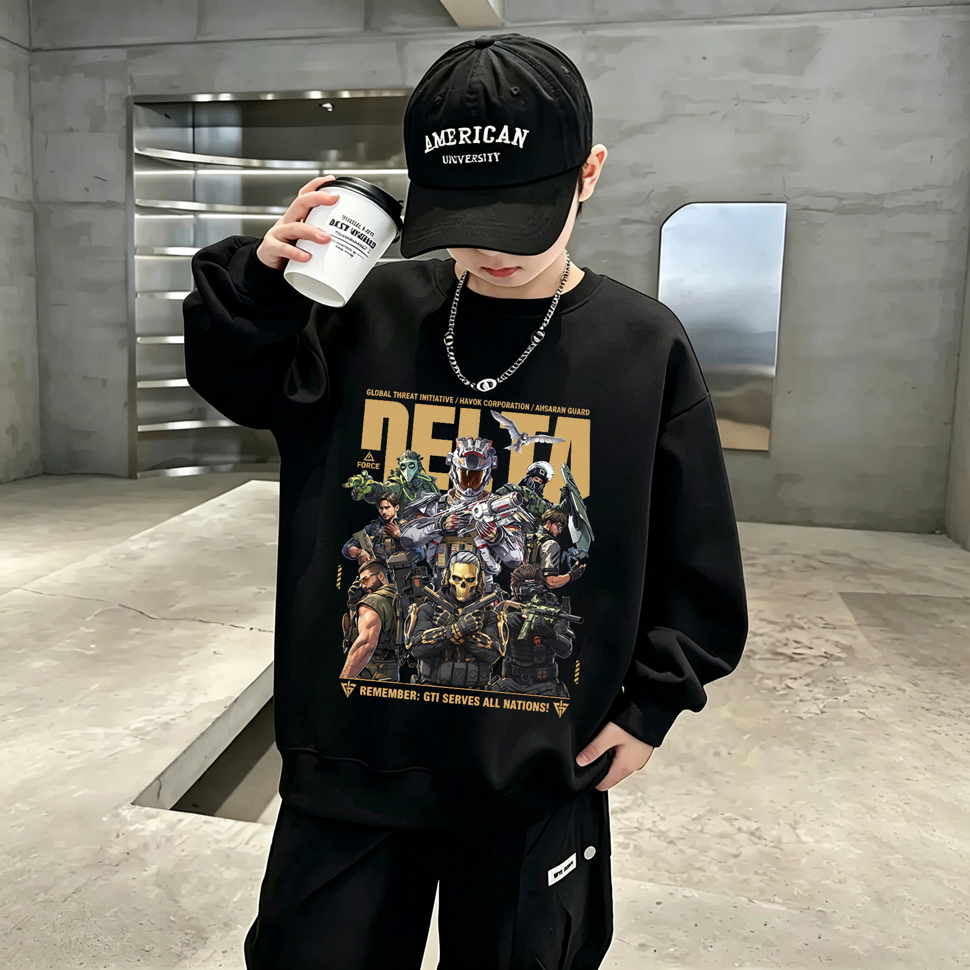 三角洲行动卫衣儿童衣服春秋冬款男童威龙蚀金玫瑰长袖加绒上衣7