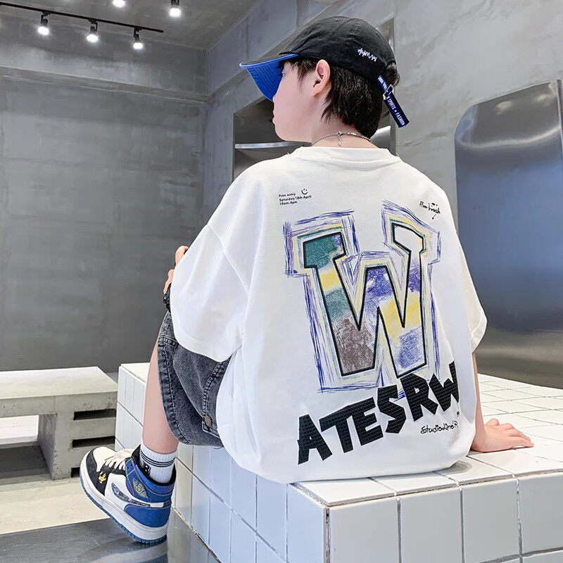 童装儿童短袖T恤2025新款纯棉夏装中大童上衣男童黑色白色半袖潮