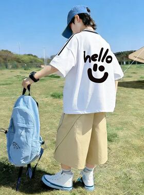 儿童短袖T恤纯棉夏装两件套男童夏季速干休闲短裤中大童运动套装6