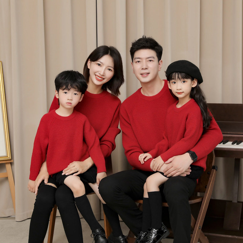 一家三口四口全家福亲子装针织衫加厚过年打底衫母子父子新年毛衣