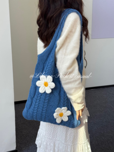 理理我｜韩系慵懒风针织包森系雏菊花花包温柔甜美百搭编织包成品