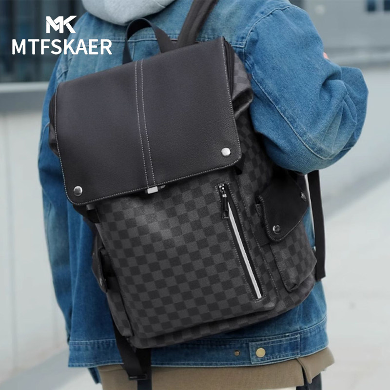 香港MTFSKAER男士新款真皮双肩包商务电脑背包大容量出差旅行书包