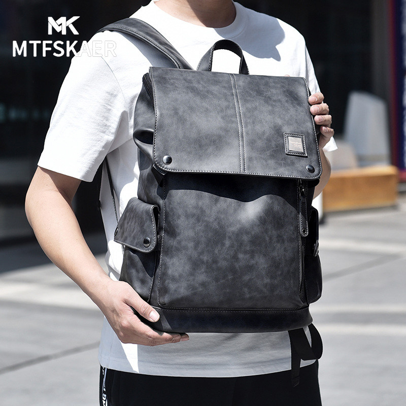 香港MTFSKAER真皮男士双肩包新款牛皮电脑包大容量商务旅行背包