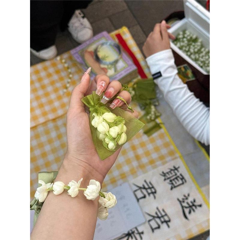 茉莉花手串材料抖音同款diy材料包鲜花手链手铁手丝带材摆摊茉莉