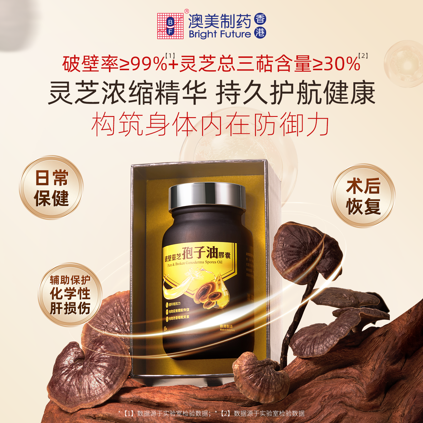 澳美制药香港破壁灵芝孢子油胶囊60粒护肝进口术后恢复营养品