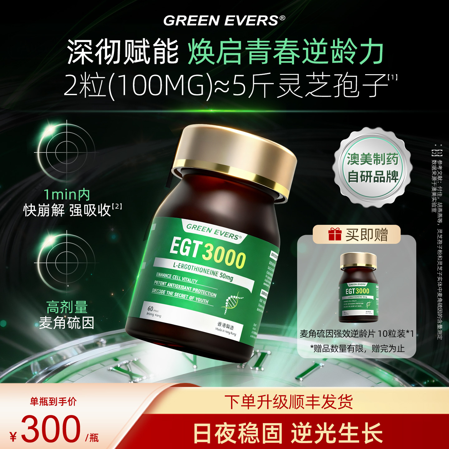 GREENEVERS麦角硫因强效逆龄片抗时光口服美容旗舰店
