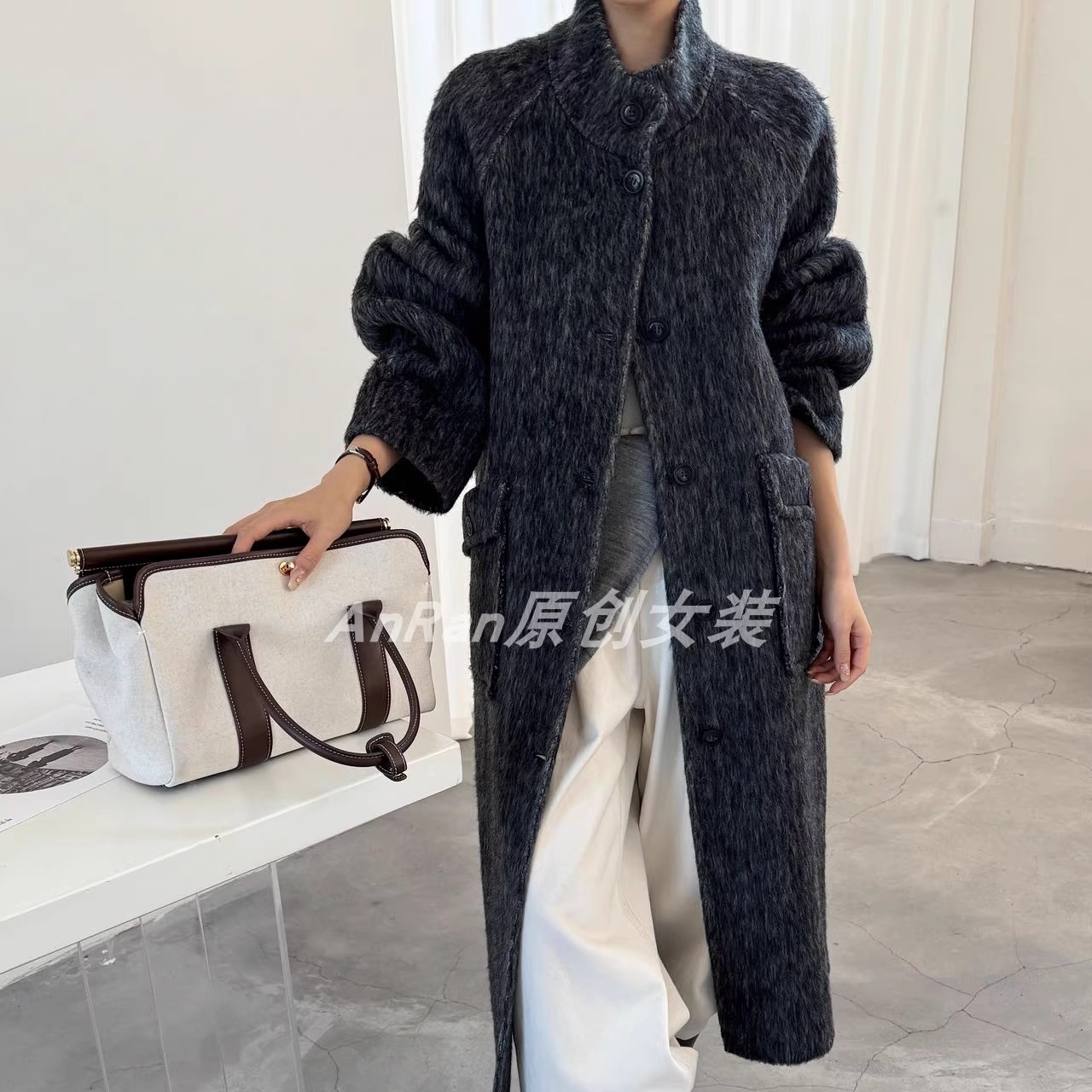 双面呢大衣25秋冬新款韩系气质宽松单排扣长款保暖圈圈毛呢外套女